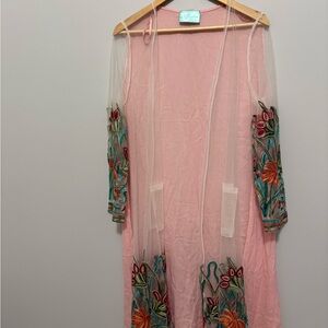 Embroidered Sheer Pink Kimono Size Large